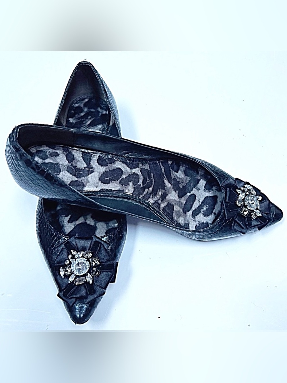 LOFT Black Pointed Toe Crystal-Embellished Ballet Flats